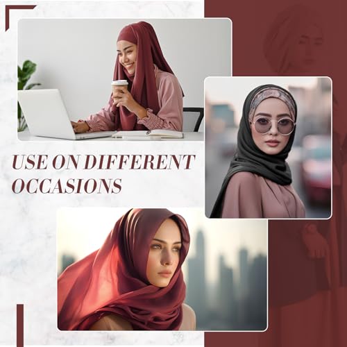 4 Pcs Women Solid Chiffon Hijab Scarves and Undercap Set Long Shawl Soft Wrap Scarves Muslim Inner Hijab Caps - color: Black, Coffee