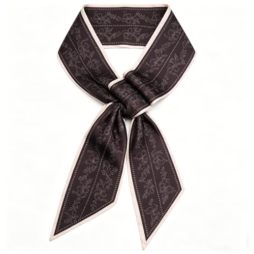 Silky Satin Long Skinny Head Scarf for Women - Neck Hair Scarf, Purse Bag Belt Accessory, Silk Feeling, 57"x5" - color: Black 08