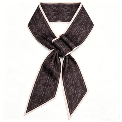 Silky Satin Long Skinny Head Scarf for Women - Neck Hair Scarf, Purse Bag Belt Accessory, Silk Feeling, 57"x5" - color: Black 08
