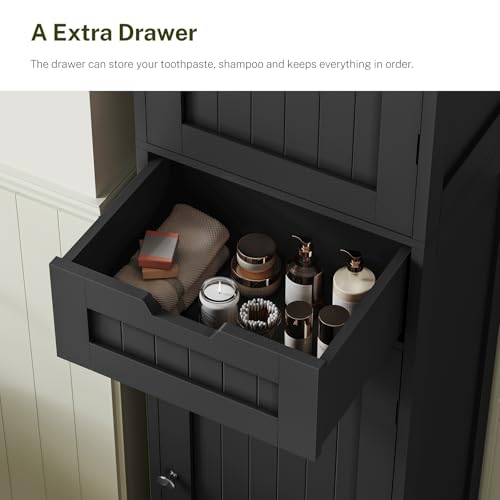 67" H Tall Storage Cabinet with 2 Doors and 1 Drawer, Narrow Black Cabinet with Adjustable Shelves, for Bathroom, Living Room, Entryway, Kitchen, Black - color: Black
