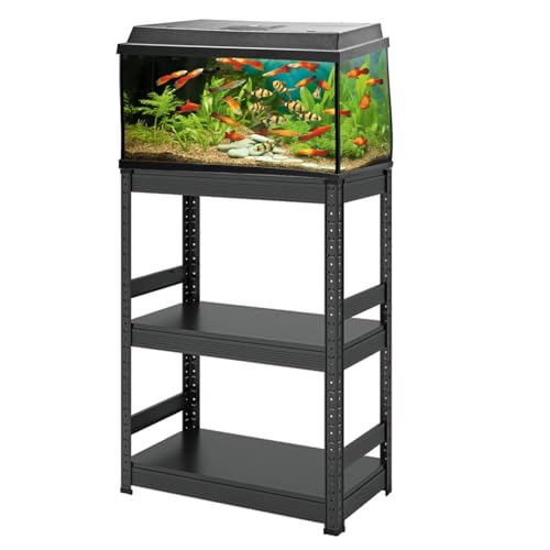 20 Gallon Metal Fish Tank Stand, Freestanding Adjustable Bookshelf Storage Shelves, ,Heavy-Duty Industrial Microwave Stand, Kitchen Utility Organizer for Home Office(60x30x80cm(24x12x31inch), Black) - color: Black, size: 60x30x80cm(24x12x31inch)