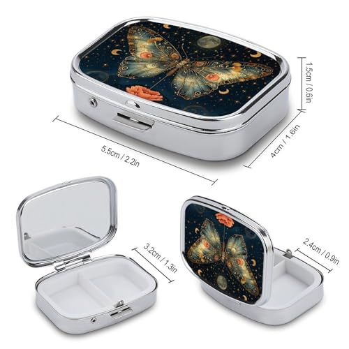 Metal 2 Compartment Pill Organizer Travel Friendly Portable Compact Pill Box Cute Pill Case to Hold Vitamins,Fish Oil,Supplements,Meds,Tablet for Purse,Pocket. (Butterflies in the Night) - color: Butterflies in the Night
