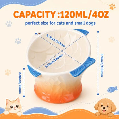 Tioncy 2 Pcs Raised Tilted Ceramic Cat Food Bowl Fish Shape Cute Elevated Slanted Shallow Angled Cat Dish Non Slip Feeder Bowl for Anti-Vomiting and Fatigue (Pink,Orange) - color: Pink,Orange
