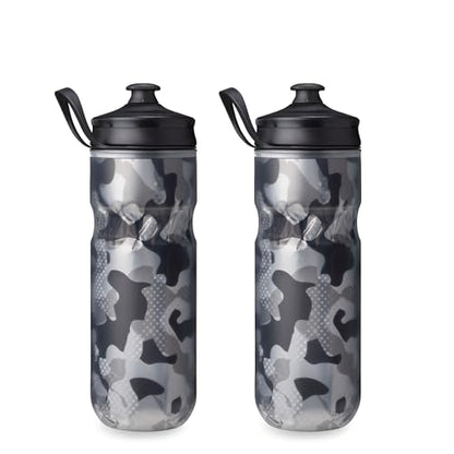 HydraPak Polar Sport Insulated Water Bottle 2-Pack (20oz, Contender Black) | High Flow, BPA Free, Tri-Layer Insulation, Leakproof, Dash Handle, Easy Squeeze, Self-Sealing Cap, for Sports - color: Contender Black, style: 20oz/600ml (2-Pack)
