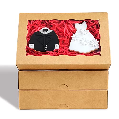 20pcs 7x4.33x1.5 Inch Borwn Cookies Boxes with Window Bakery Boxes Macaron Box Cakesickle Boxes Chocolate Truffle Donut Treat Box for Christmas Valentine's Easter Mother's Day - color: Brown