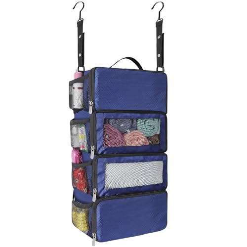 esouler Suitcase Organizer, Hanging Packing Cubes & Portable Hanging Shelves - Collapsible Travel Organizer for Carry-on (Navy Blue, Small) - color: Navy blue, size: Small