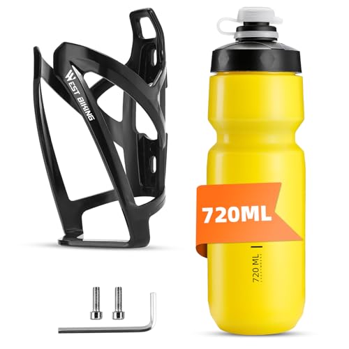 Bike Water Bottle Cage with Bottle, Durable Ultralight Plastic Water Drink Holder Rack, Lightweight PC Water Bottle Holder for Bicycle, Cycling Bottle Holder Cages for MTB, Road Bike(Yellow) - color: Yellow