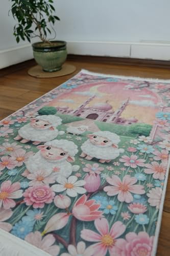 AI-Designed Educational Children Prayer Mat Digital Print Non-Slip Base 60x100cm Polyester with 4mm Foam Padding Bej 60x100