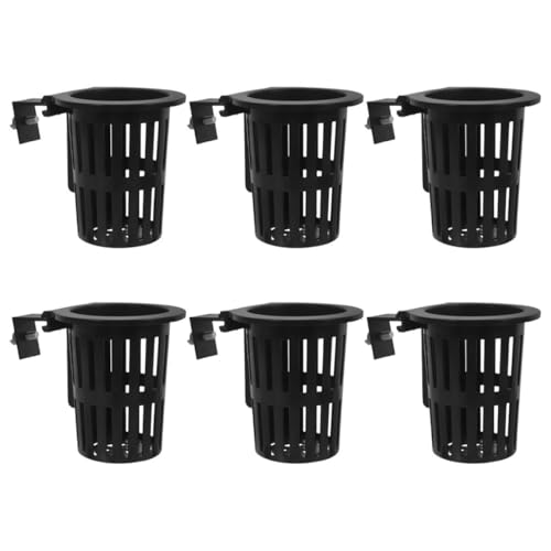 6pcs Hanging Hydroponic Basket Set for Fish Tank and Pond Plants – Small Round Black Plastic Mesh Net Pots (20-40mm) Wall-Mounted Planters for Aquatic Gardening and Balcony Decor
