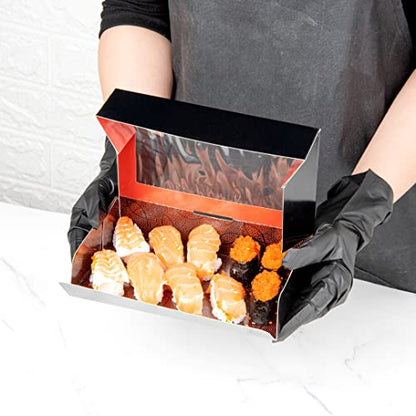 Restaurantware Sakura Vision 8 x 4.8 x 1.8 Inch Sushi Boxes 50 Disposable Take Out Boxes - Built-In Lid Clear Window Black Paper Rectangle Boxes For Sushi Maki Or Sashimi - size: Large