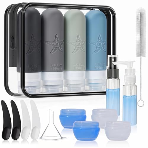 18 Pack Travel Bottles for Toiletries, Leak Proof, TSA Approved 3oz - color: 06-Gray