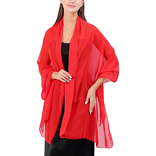 Ladiery Chiffon Shawl Wraps for Women Evening Dresses, Elegant Soft Sheer Shawls for formal dressy Bride Wedding - color: Red(1)