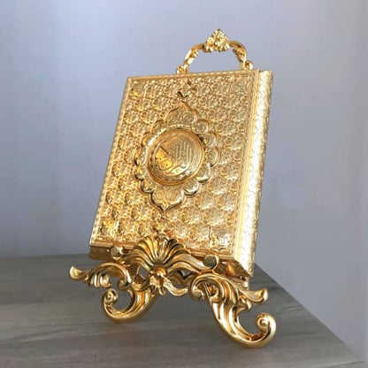 Luxury Metal Islamic Book Box | Holy Quran Storage Box | Islamic Birthday Graduation Wedding Gift | Muslim Eid Gift | Max. (14x20cm/5,7x8in) Books (Gold, Without Kaaba Quran) - color: Gold, style: Without Kaaba Quran