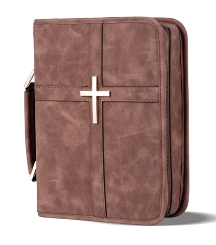 Vegan Leather Bible Cover Case, Bible Bag with Phone Pocket, Bible Case for Men Women, Christian Gift Box Packaging (Brown) - color: Brown