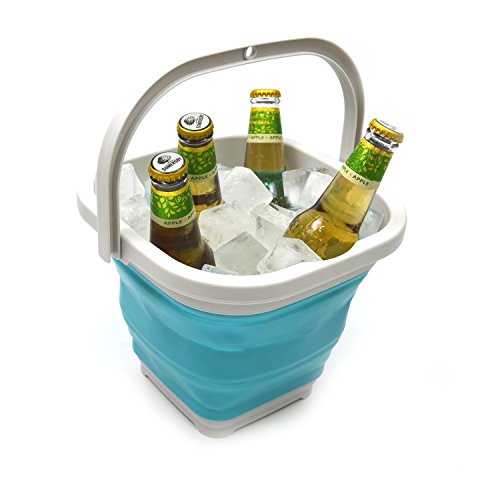 SAMMART 2.6L (0.68 Gallon) Super Mini Sqare Collapsible Plastic Bucket - Foldable Square Tub - Portable Fishing Water Pail - Space Saving Outdoor Waterpot (1, Grey/Bright Blue) - color: Grey/Bright Blue