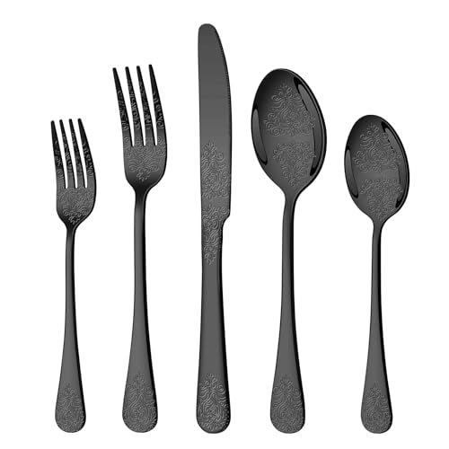 Silverware Set,20-Piece Stainless Steel Flatware Set for 4 - style: 20pcs Embossed pattern-2