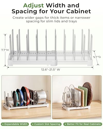 EVERIE Adjustable Bakeware Organizer Pot Lid Holder Rack for Pots, Cake Molds, Cutting Boards, Mats, Cookware, GS02SS, Pack of 2