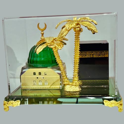 Muslim Crystal Kaaba Dome Mosque Islamic Desktop Ornament Collectible Figurine for Home Mecca Souvenir Islamic Decoration 5"x3" (Glass Kaba & Madina) - color: Glass Kaba & Madina