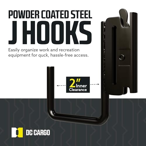 DC Cargo - E Track J Hooks (2" - 10 Pack) - Vertical E Track Accessories - Hanging Hooks for Your ETrack Rail System - Use in Enclosed Trailers, Box Trucks, Vans, Garage, Workshop & Warehouse - size: 2 Inch - 10 Pack