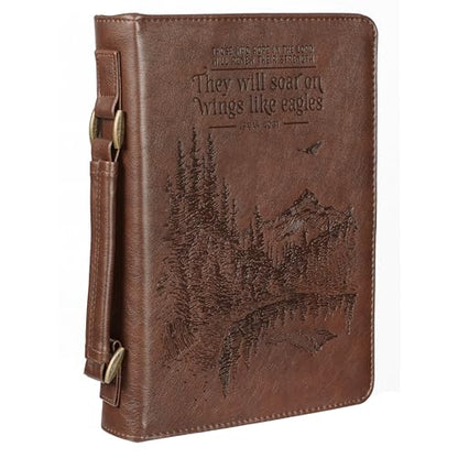Christian Art Gifts Men's Classic Bible Cover On Wings Like Eagles Mountain Isaiah 40:31, Brown Faux Leather, Medium - size: Medium