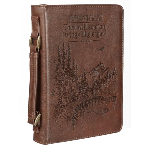Christian Art Gifts Men's Classic Bible Cover On Wings Like Eagles Mountain Isaiah 40:31, Brown Faux Leather, XL - size: Extra Large