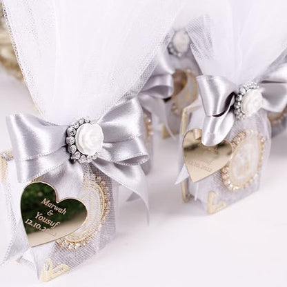 IEF Pack of 5 Personalized Mini Quran Islamic Party Favors, Velvet Mini Quran Decorated with Tulle Islamic Muslim Gift for Special Occasions