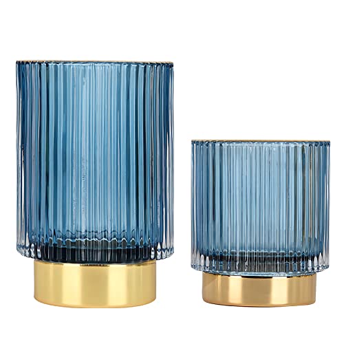 DASITON Makeup Brush holder Organizer,Crystal Cosmetic Makeup Brush Glass Brushes Storage Holder, Vintage Make Up Brush Cup Pen Pencil Holder striped vase(Blue S+L) - color: Blue, size: S+L