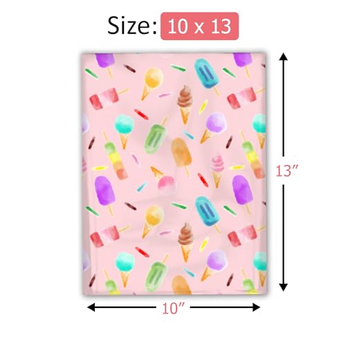 10x13 (100) Ice Cream Treats Summer Designer Poly Mailers Waterproof Self Sealing Tear Resistant Polymailers Shipping Envelopes Premium Printed Bags For Small Businesses - color: Ice Cream, size: 10x13