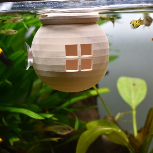 Floating Cozy Betta House, Natural Floating Betta Hide Out, Aquarium Fish Hammock, Relaxing & Stress Relief, Suction Cup Included, 2.9" W x 2.6" H (Natural Brown) - color: Natural Brown