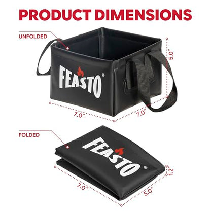 Feasto Collapsible Water Bucket for Grill Brush Cleaning & Soaking, Foldable Square Dunk Tank for Steam Grills, Multi-Use Indoor & Outdoor (Bucket Only, No Brush Included), Black