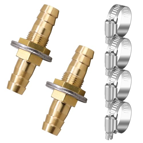 1/2 inch Brass Hose Barb Bulkhead Fitting for Fuel/Air Systems | For Pipeline/Irrigation/Industrial Projects, Flat Washers and Clamps, Easy To Install, High Hardness, Quality Assurance,2Pack - style: 1/2"