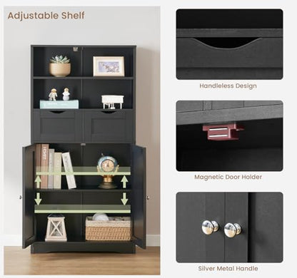 Iwell Tall Storage Cabinet, Black Storage Cabinet & Adjustable Shelves, Bathroom Cabinet for Living Room, Dining Room, Entryway, Black - color: Black, 2 Drawers
