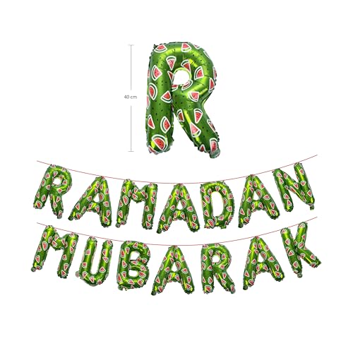 Ramadan Mubarak Watermelon Foil Letter Balloons Hanging Decoration (Green Color) - style: Ramadan Foil Balloons (Green)