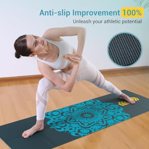 Avoalre Folding Yoga Mat, Eco-Friendly PVC Travel Yoga Mat Packable, Double Sided Non-Slip Printed Yoga Mats with Bag for Home Workout Gym Exercise Fitness Pilates Stretching (72" x 32" x 0.24" Thick) - color: Green