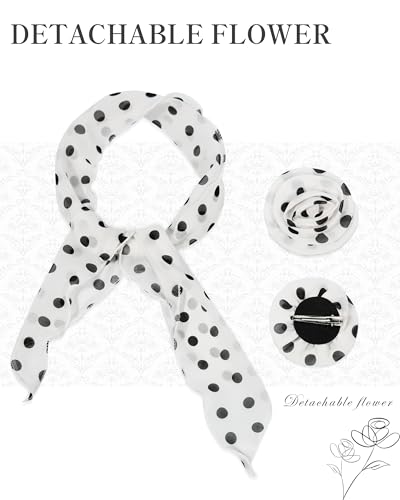 Chiffon Scarf for Women, Removable Flower Neck Scarf Light Soft Fashion Rose Scarves Versatile Headband or Hair Band - color: Polka Dot White