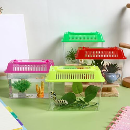 HANABASS Portable Fish Tank Handheld Aquarium with Handle Transparent Plastic Mini Fish Box for Turtle Hamster Pet Breeding Case 5.90 X 4.33 X 3.74 in Set of 4