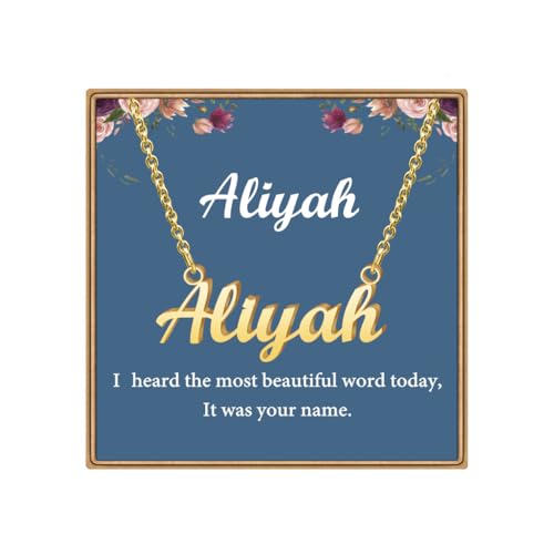Ldurian Custom Name Necklace, Personalized Name Plate Pendant Necklace Pre Gifts, Charm Pre-made Jewelry for Mom Mama Birthday Anniversary - size: 29 Aliyah