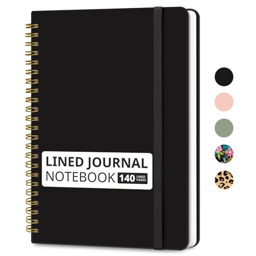 Taja Lined Spiral Journal Notebook for Women & Men, 140 Pages, College Ruled Hardcover Notebook for Work & Note Taking, Journals for Writing, A5(5.7" x 7.9") - Black - color: C.Black, style: a-Lined(1 Pack)
