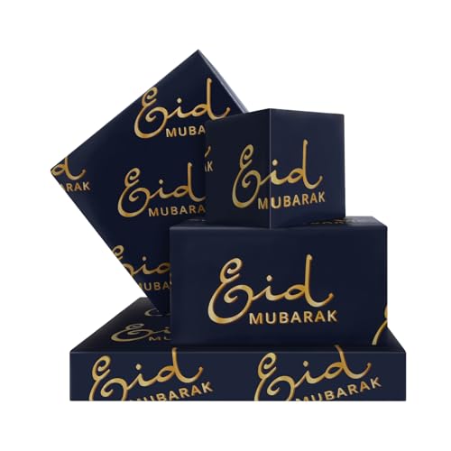 Eid Gift Wrapping Paper Ramadan Wrapping Paper, 4 Sheets "Eid Mubarak" Lettering - Printed Folded Flat Art Wrap for Muslim Arabic Islamic Holiday Party Celebration - Women Men DIY Craft 19.7 x 27.6 Inch