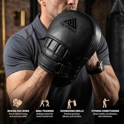 Focus Pads for Boxing & MMA Training | Lightweight Curved Punch Mitts with Shock-Absorbing Foam | Kickboxing, Muay Thai & Sparring Target Pads for Coaches & Fighters - color: Black