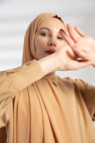 Chiffon Hijab Scarf For Women - Made in Turkiye - color: Camel