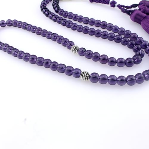 Muslims Islamic Dhikr 99 Tasbeeh Tasbih Prayer Beads, Purple Glass Beads with Tassel