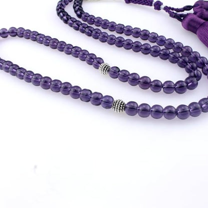 Muslims Islamic Dhikr 99 Tasbeeh Tasbih Prayer Beads, Purple Glass Beads with Tassel