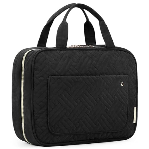 BAGSMART Toiletry Bag Travel Bag with Hanging Hook, Water-resistant Makeup Cosmetic Bag Travel Organizer for Accessories, Shampoo, Full-size Container, Toiletries (Black, Medium) - color: Black, size: Medium