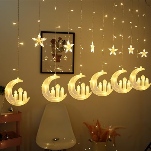 Dazzle Bright Moon Star and Fairy Tale Castle String Lights, 138 LED Muslim Curtain Fairy String Lights, 8 Lighting Modes for Home Holiday Ramadan Christmas Wedding Party Xmas Eid Decorations(USB) - size: Castle