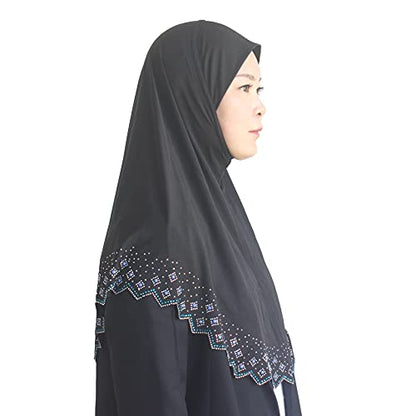 Instant Hijab Scarf for Women Muslim Women Clothing Headscarf for Girls with Czech Rhinestone - color: Black