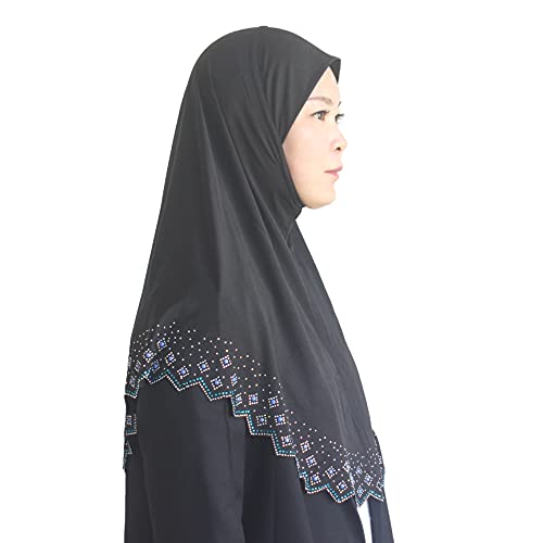 Instant Hijab Scarf for Women Muslim Women Clothing Headscarf for Girls with Czech Rhinestone - color: Black