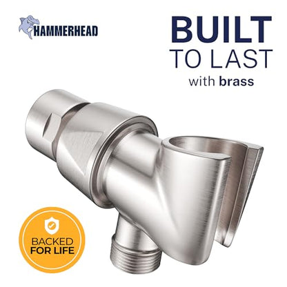 HammerHead Showers® Solid Metal Handheld Shower Head Holder - Brushed Nickel - Adjustable Shower Wand Holder with Universal Wall Hook Bracket and Brass Pivot Ball - Hand Held Shower Head Holder - color: Brushed Nickel