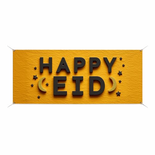 Happy Eid Large Banners and Signs for Outdoor by BCB Print | Festive Polyester Banner with 4 Hole for Easy Hang Indoor & Outdoor | 5x2ft Banner to Promote Business | HD Made in USA - color: Happy Eid, size: 5x2ft