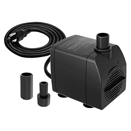 Submersible Water Pump 200GPH 5.2ft. High Lift for Fountains | Ultra Quiet, Over Heating Protection, Perfect for Outdoor Fountain, Hydroponics, Small Pond, Aquarium, Fish Tank - size: 200GPH with Over Heating Protection